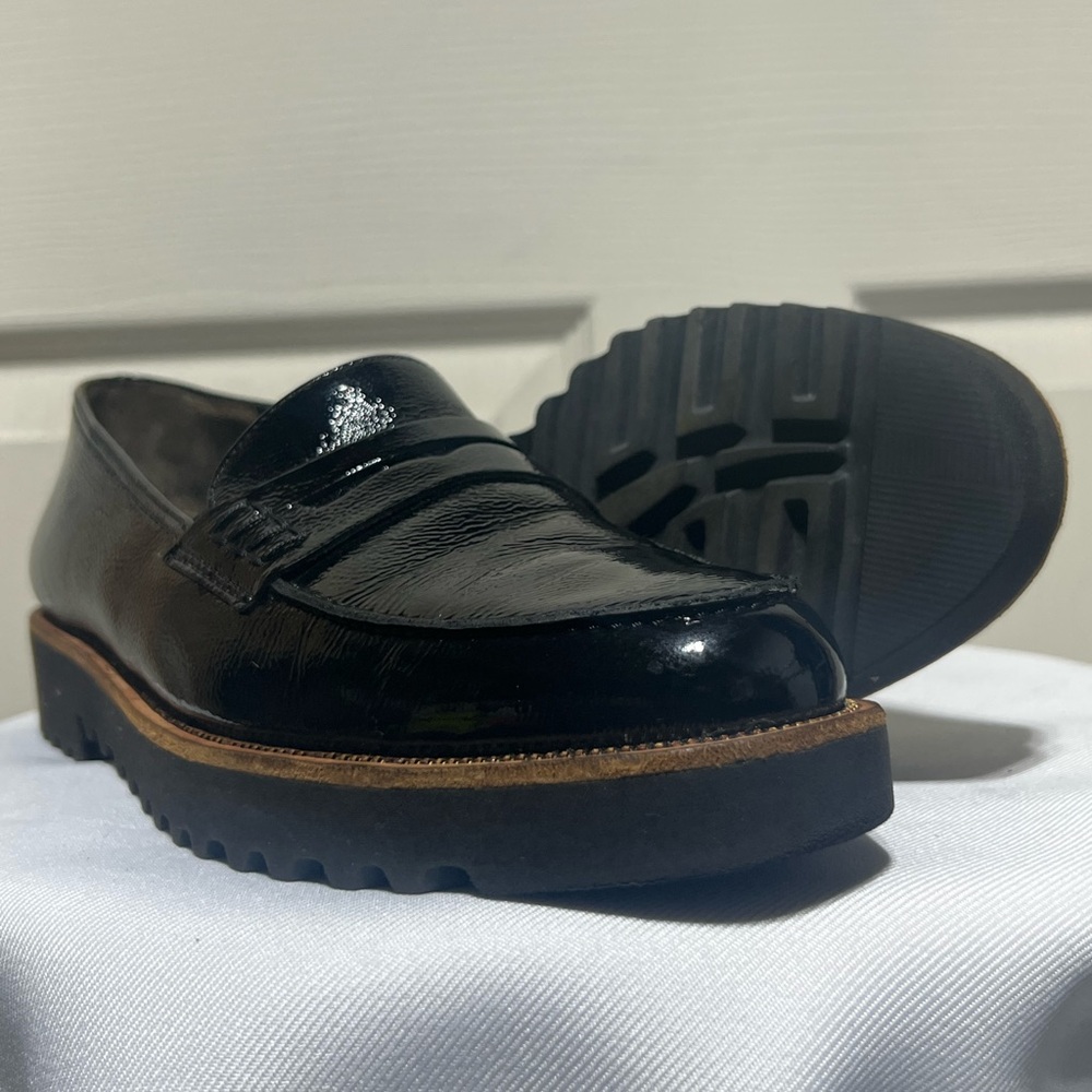 Paul Green Natasha Crinkled Patent Leather Penny Loafers Shoes Black Size 7.5